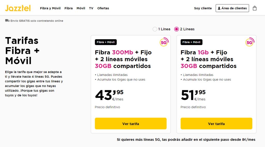 Tarifas Fibra y Móvil Jazztel